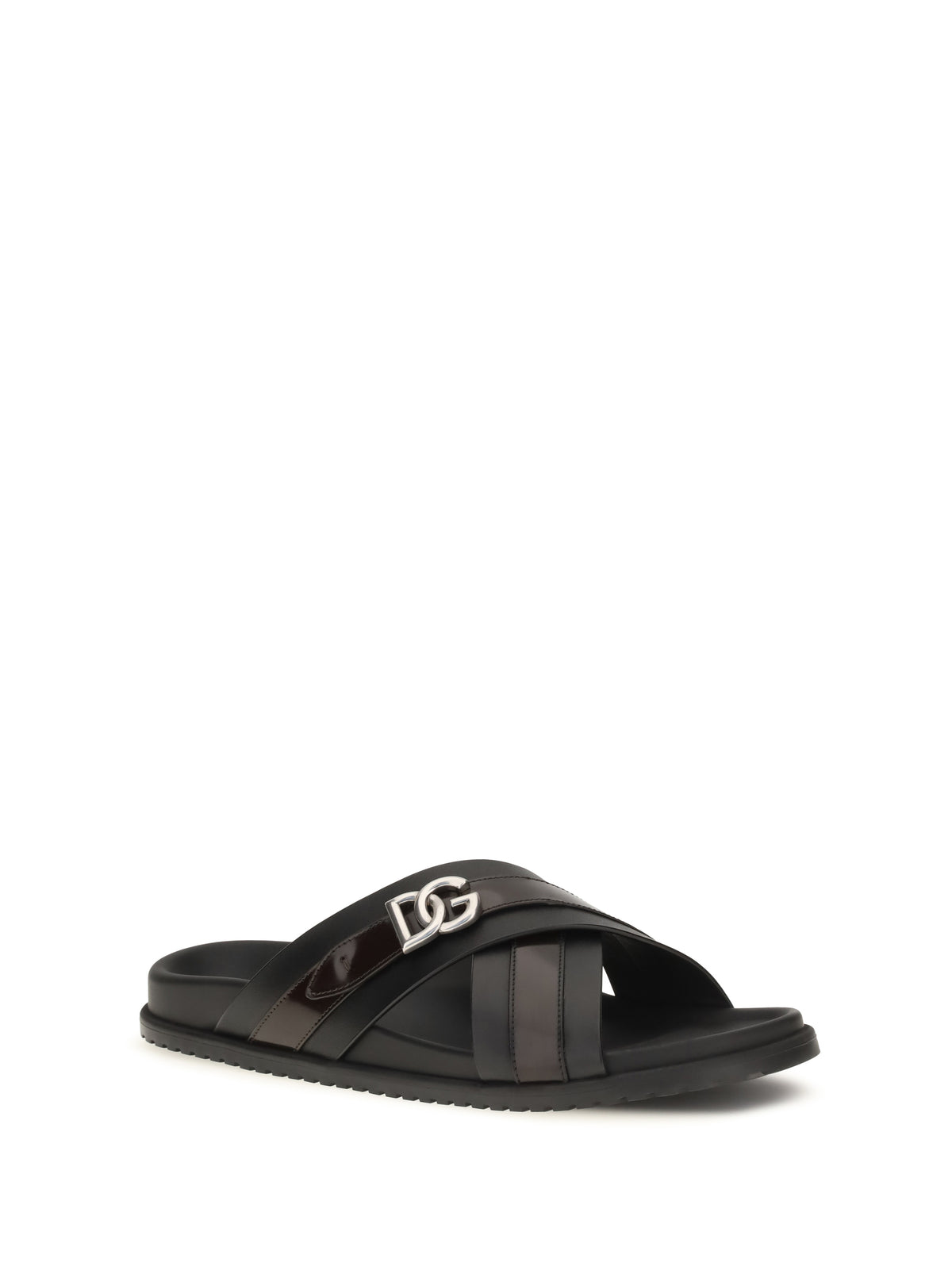 Dolce & Gabbana Men Smooth Calf Leather Slide Sandals