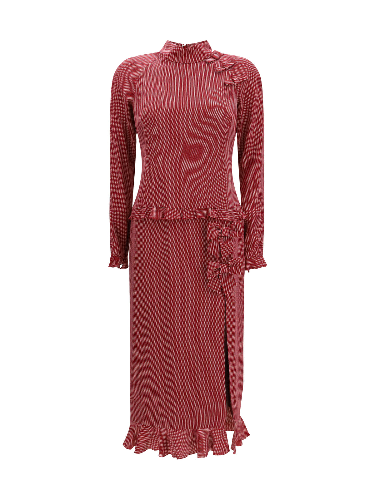 Alessandra Rich Women Silk Polka-Dot Midi Dress With Appliqué Bows