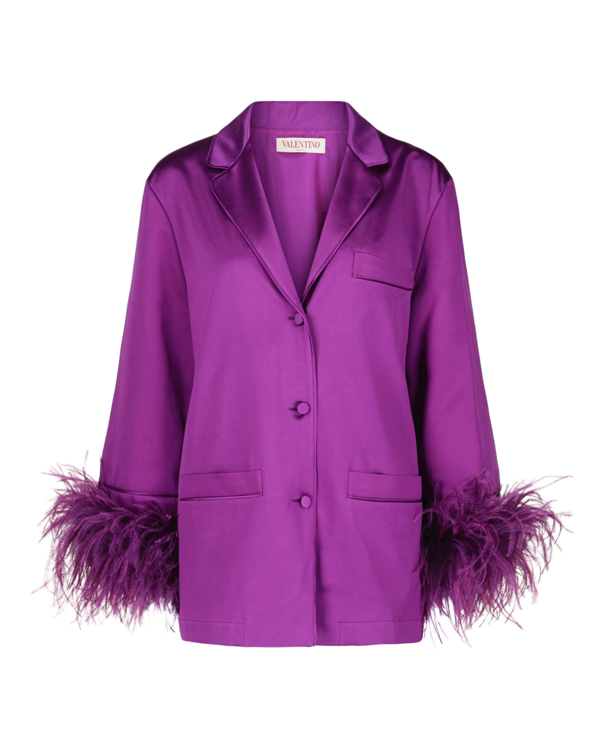 Valentino Valentino Womens Feather-Trimmed Silk Satin Shirt