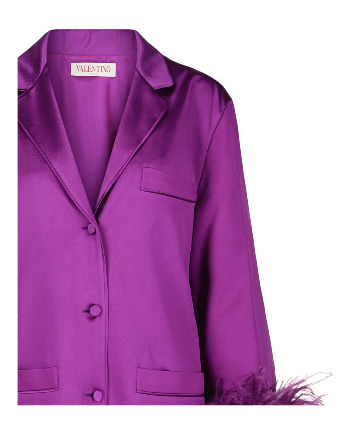 Valentino Valentino Womens Feather-Trimmed Silk Satin Shirt