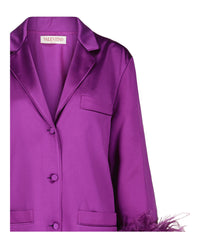 Valentino Valentino Womens Feather-Trimmed Silk Satin Shirt