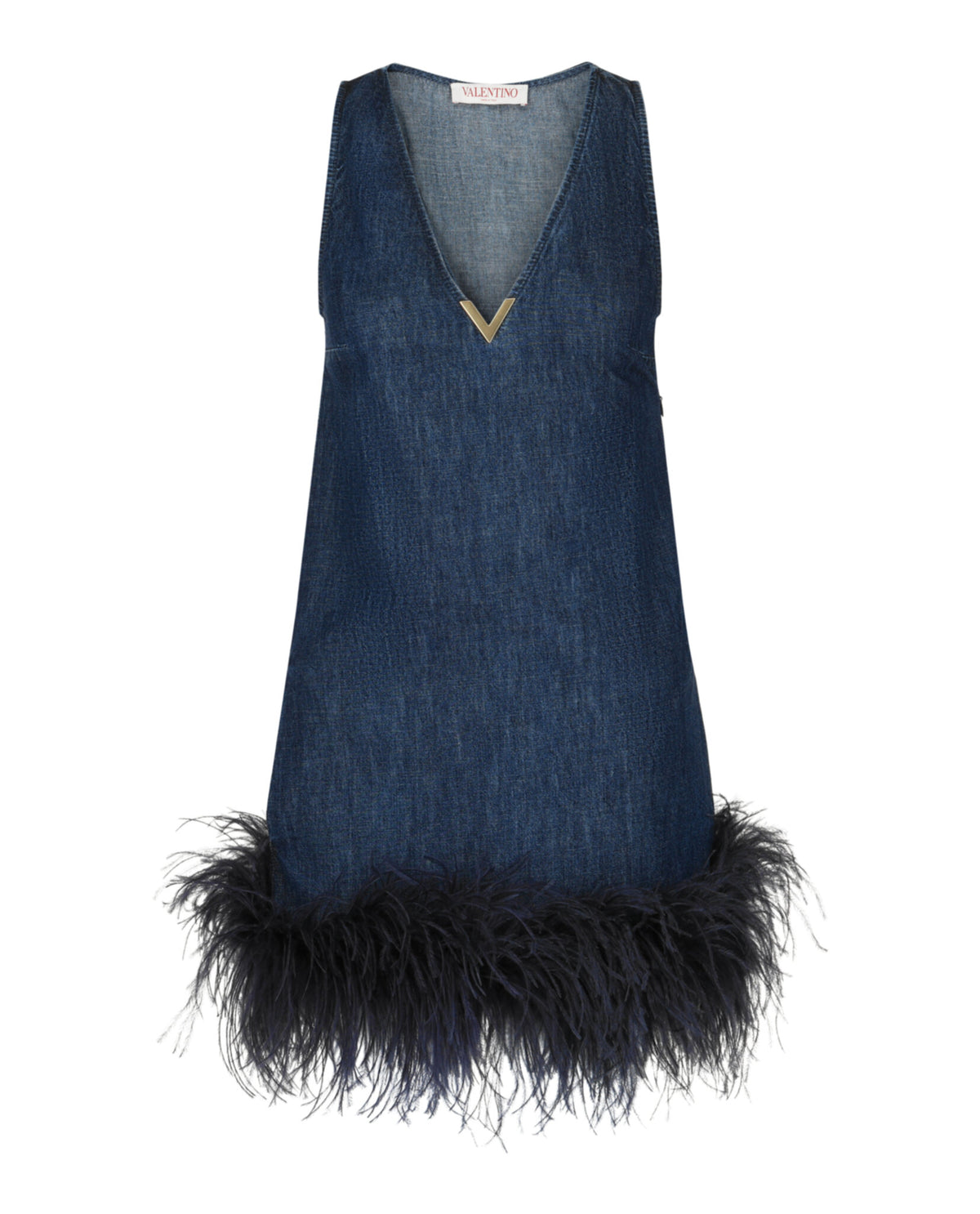 Valentino Valentino Womens Denim Feather-Trim Mini Dress