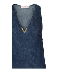 Valentino Valentino Womens Denim Feather-Trim Mini Dress