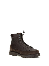 Brunello Cucinelli Men Lace-Up Deer Leather And Suede Ankle Boots