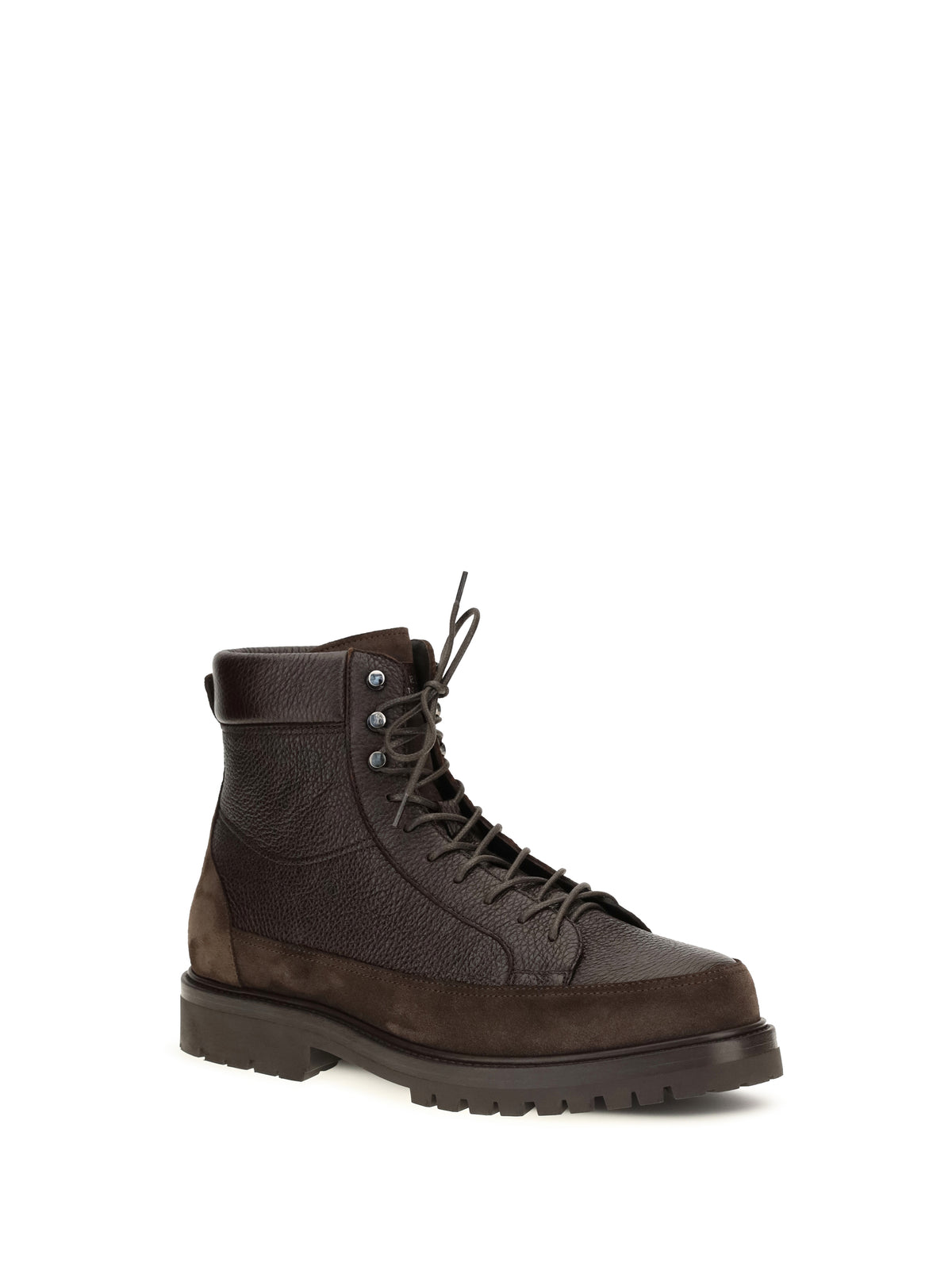 Brunello Cucinelli Men Lace-Up Deer Leather And Suede Ankle Boots