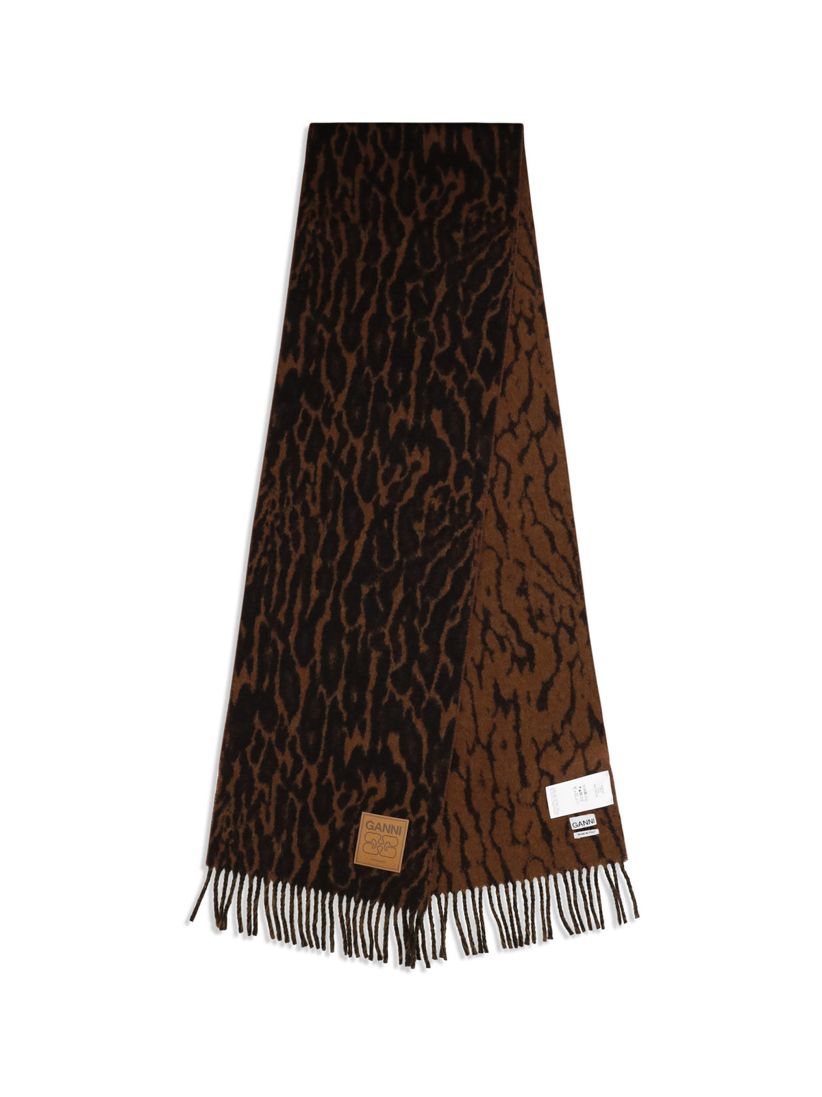 GANNI Ganni Women Leopard Print Wool Scarf With Logo And Fringes