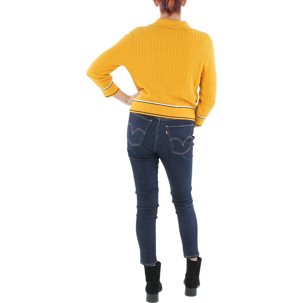 Womens Cable Knit Collared V-Neck Sweater