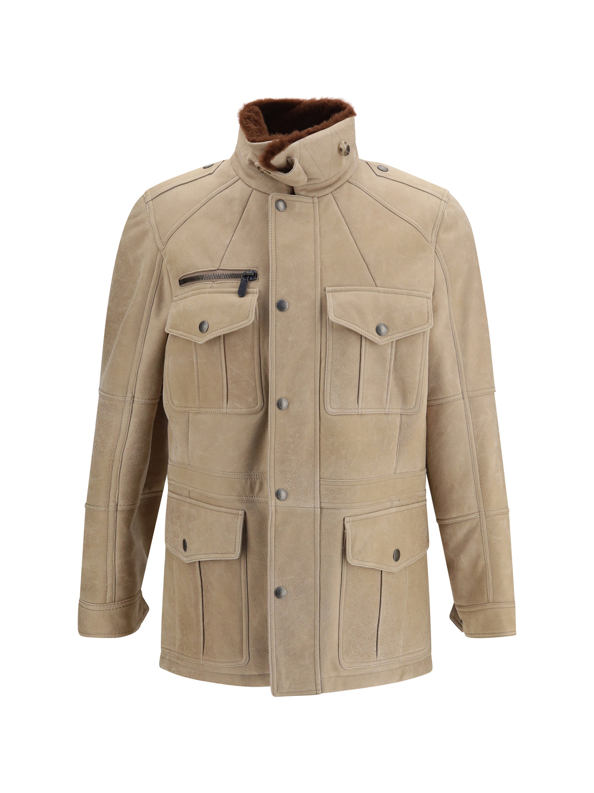 Brunello Cucinelli Men Waxed Shearling Safari Jacket