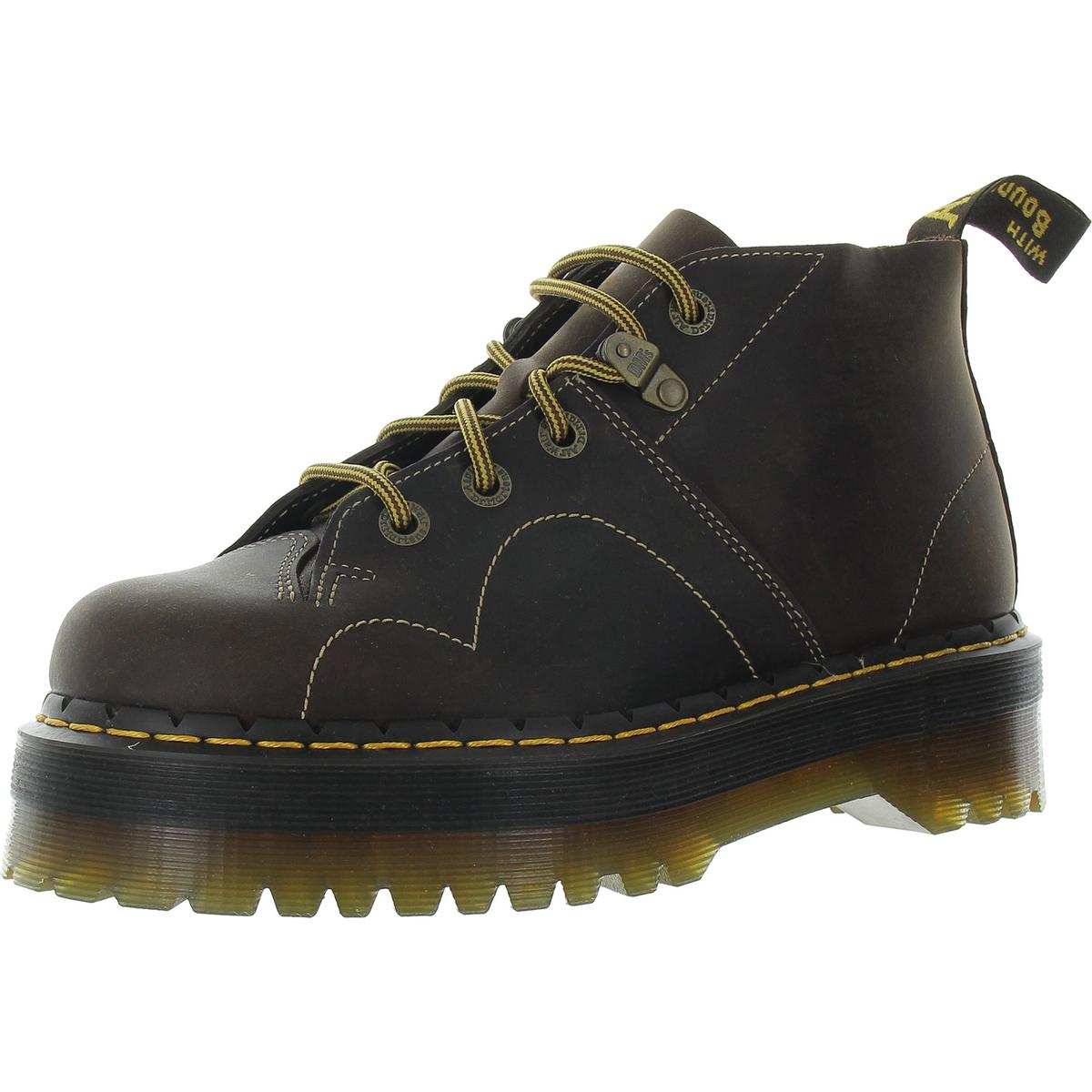 Monkey Womens Leather Combat & Lace-Up Boots 9 Medium Dark Brown