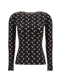 Marine Serre Women Long-Sleeve Top With Iconic All-Over Contrasting Moon Logo Print