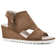 Abby Womens Faux Suede Perforated Wedge Sandals