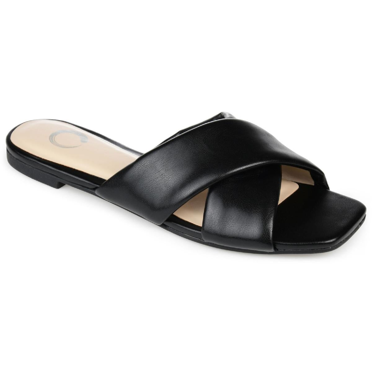 Carlotta Womens Faux Leather Slip On Slide Sandals Black