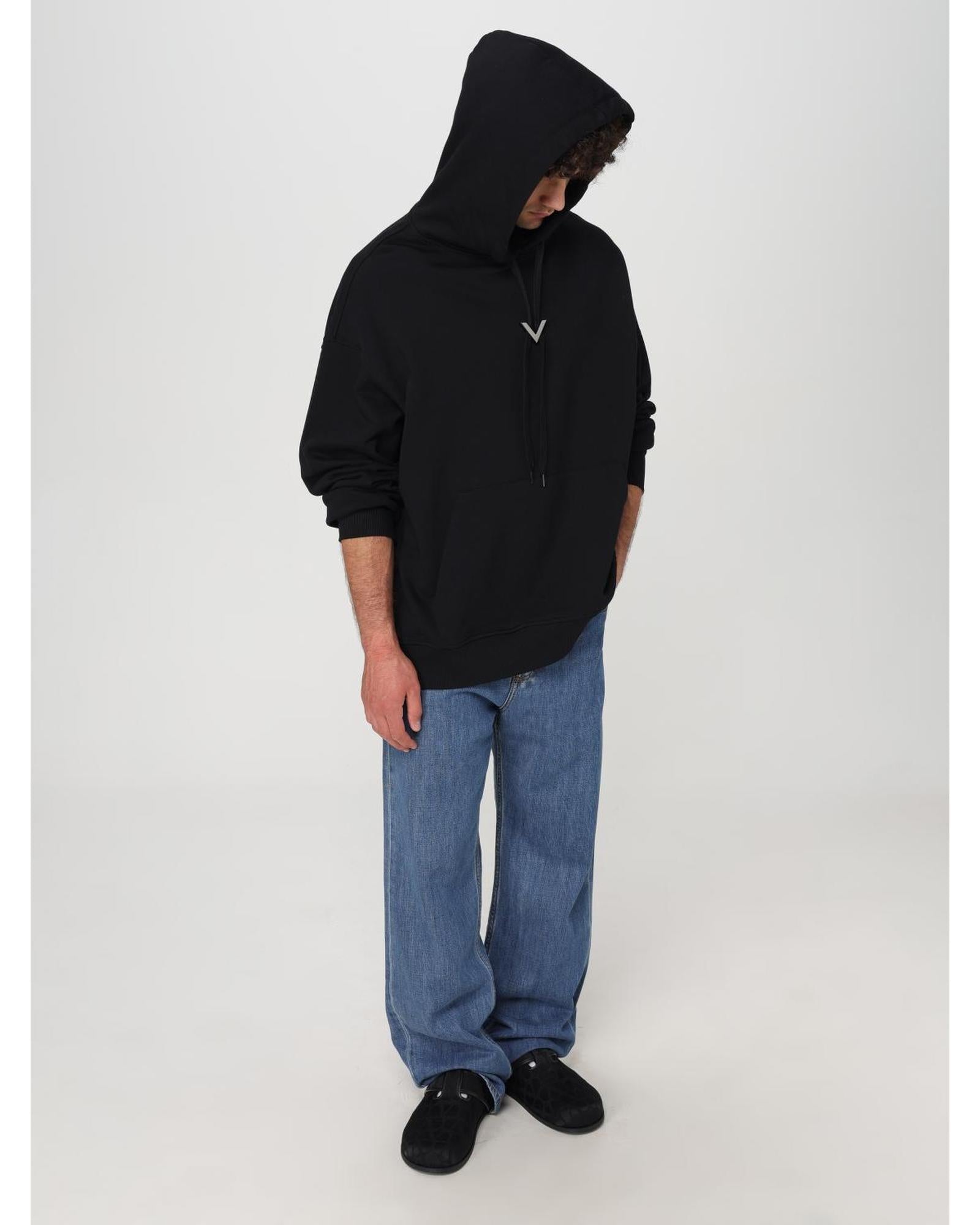 Valentino Oversized Hoodie Sweatshirt Men Black Sweatshirts & Hoodies