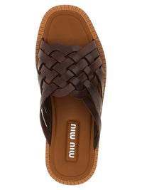 Miu Miu Women Waxed Leather Sandals