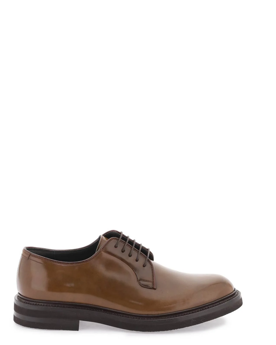 Brunello Cucinelli Cordovan Leather Derby Shoes in Brown