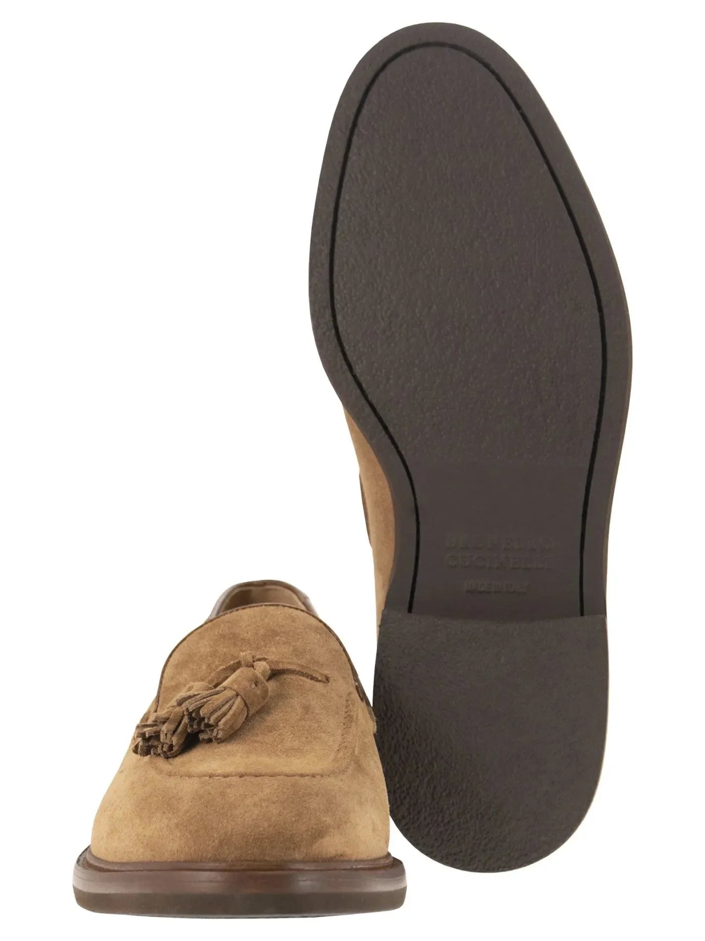 Brunello Cucinelli Mens Suede Tassle Moccasins in Light Brown3