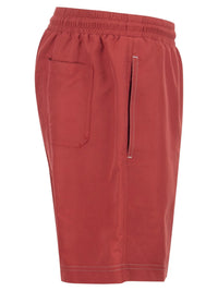 Brunello Cucinelli Mens Logo Embroidered Swim Trunks in Red