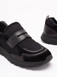 Prada Prada Men Prax Mesh Fabric And Leather Loafers