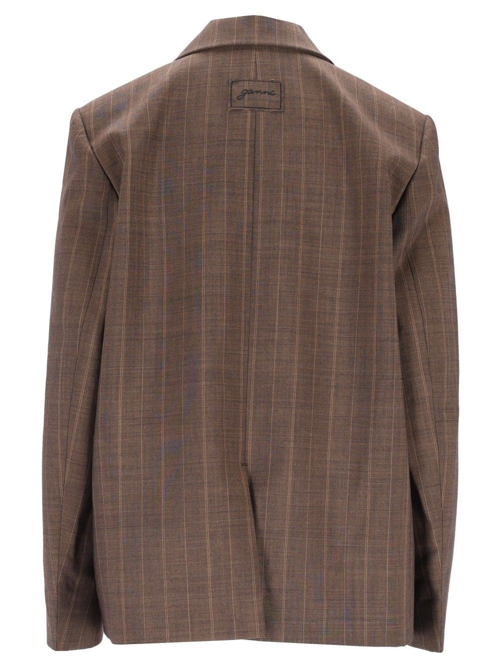 Ganni Women Brown Pinstriped Wool Blazer