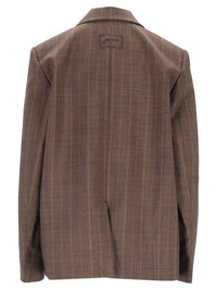 Ganni Women Brown Pinstriped Wool Blazer