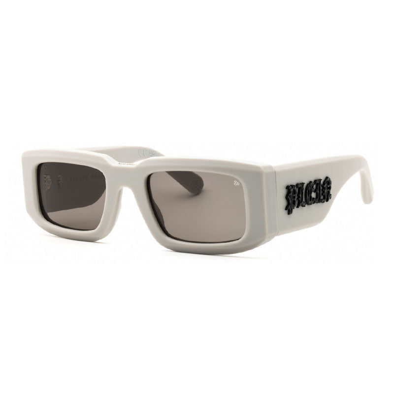 Philipp Plein Sunglasses Rectangle Full Rim, Matte Grey Frame and Grey Lens SPP1490L46