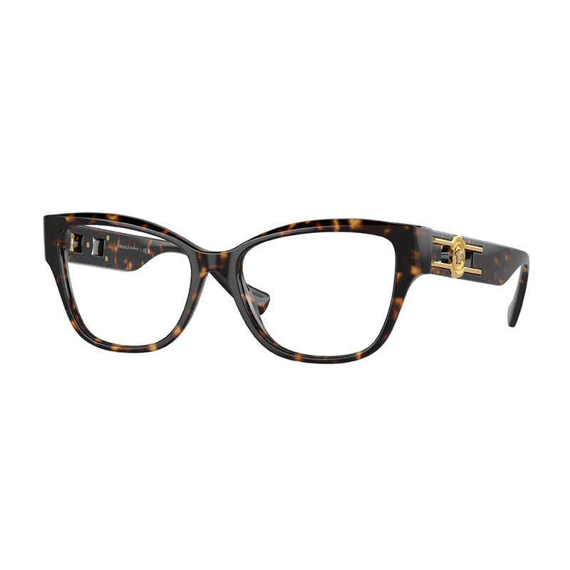 Versace Eyeglasses Rectangle Full Rim, Havana Frame and Clear Demo Lenses Lens VE3347108