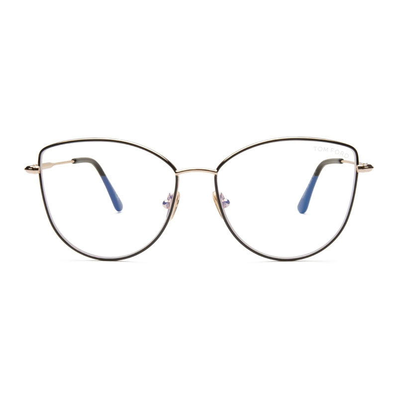 Tom Ford Eyeglasses Cat Eye Full Rim, Shiny Black Frame and Clear Blue Light Block Lens TF5667-B001
