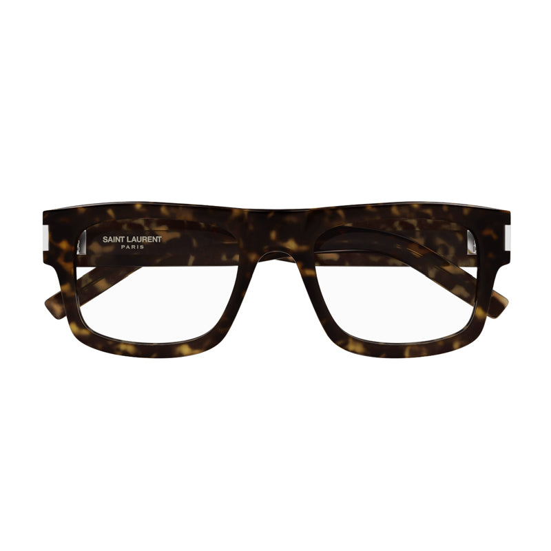 Saint Laurent Eyeglasses Square Full Rim, Havana Frame and Clear Demo Lenses Lens SL574002