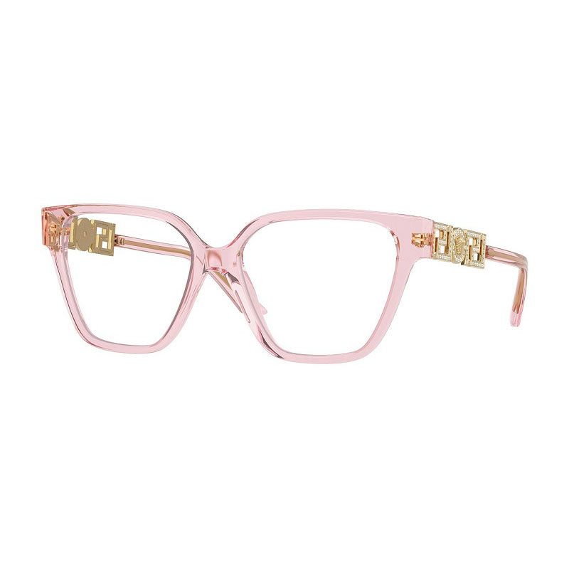 Versace Versace Eyeglasses Geometric Full Rim, Transparent Pink Frame and Clear Demo Lenses Lens VE3358B5472