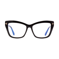 Tom Ford Eyeglasses Cat Eye Full Rim, Shiny Dark Brown Frame and Clear Blue Light Block Lens FT5826-B048