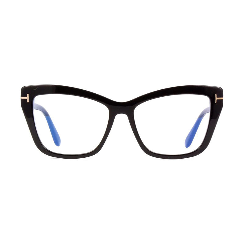 Tom Ford Eyeglasses Cat Eye Full Rim, Shiny Dark Brown Frame and Clear Blue Light Block Lens FT5826-B048