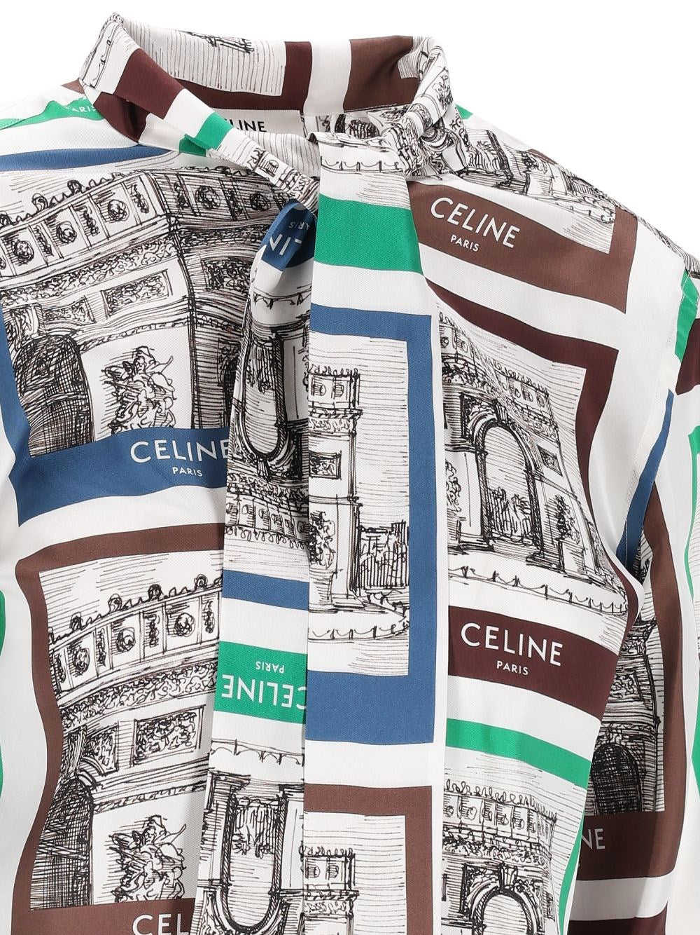 Celine Celine Women Printed Silk Tie-Neck Shirt