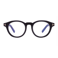 Tom Ford Eyeglasses Round Full Rim, Shiny Black Frame and Clear Blue Light Block Lenses Lens FT5931-D-B001