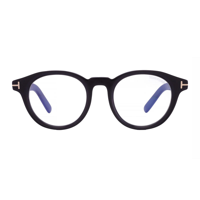Tom Ford Eyeglasses Round Full Rim, Shiny Black Frame and Clear Blue Light Block Lenses Lens FT5931-D-B001