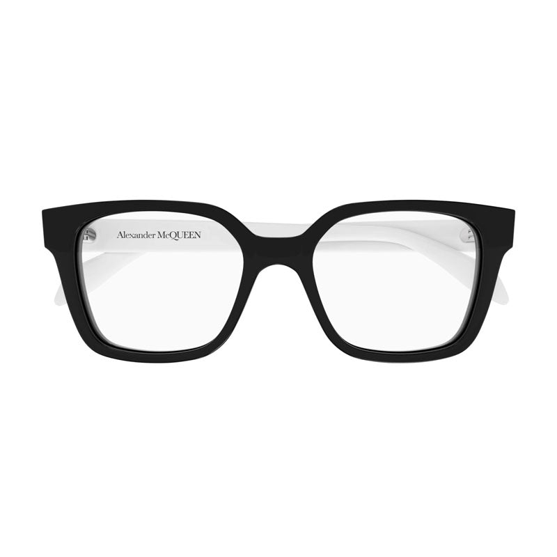 Alexander McQueen Eyeglasses Square Full Rim, White/Black Frame and Clear Demo Lens Lens AM0358O003