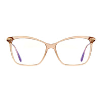 Tom Ford Eyeglasses Cat Eye Full Rim, Shiny Light Brown Frame and Clear/Blue-Light Block Lenses Lens FT5687-B045
