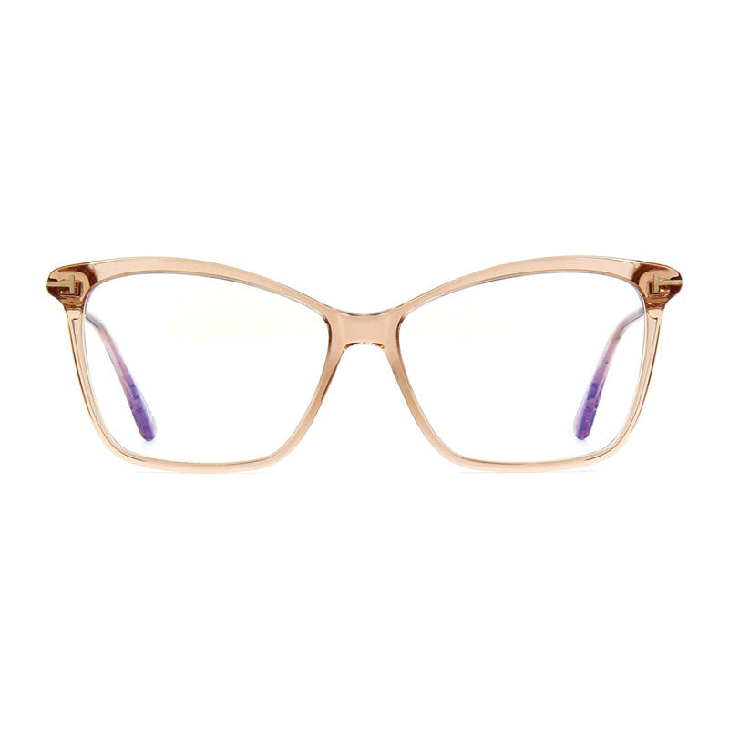 Tom Ford Eyeglasses Cat Eye Full Rim, Shiny Light Brown Frame and Clear/Blue-Light Block Lenses Lens FT5687-B045
