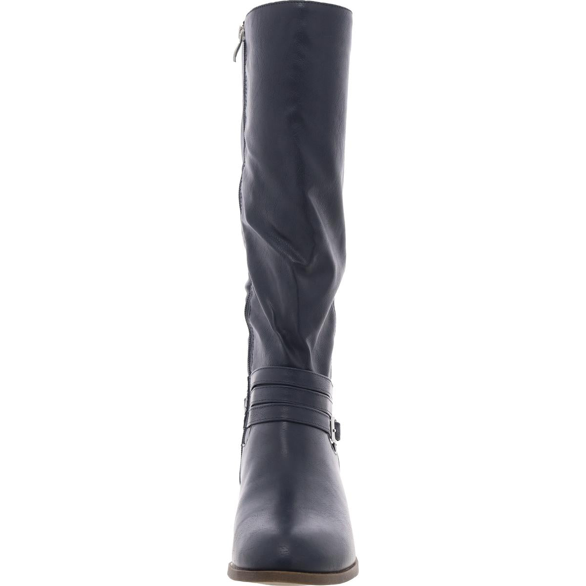 Womens Buckle Faux Leather Knee-High Boots
