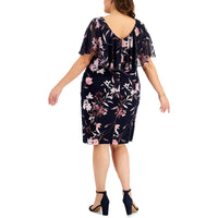 Plus Womens Floral Print Knee-Length Sheath Dress