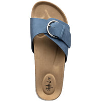 Elisaa Womens Faux Leather Footbed Slide Sandals