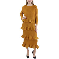 Womens Pleated Tiered Midi Dress Regular 12 (L) Gold