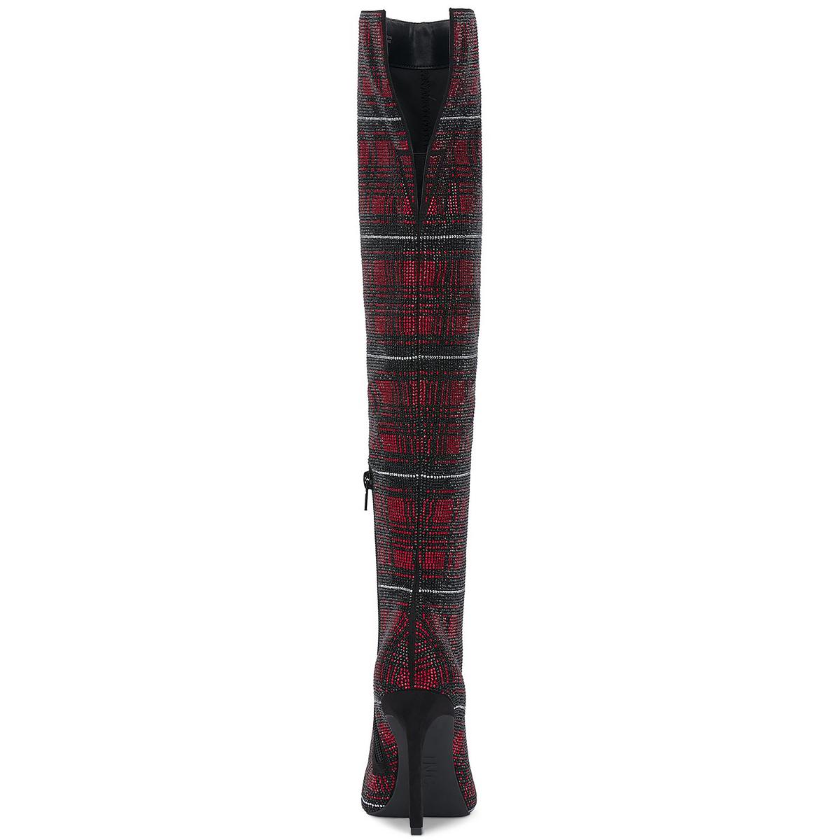 Saveria Womens Rhinestone Plaid Over-The-Knee Boots