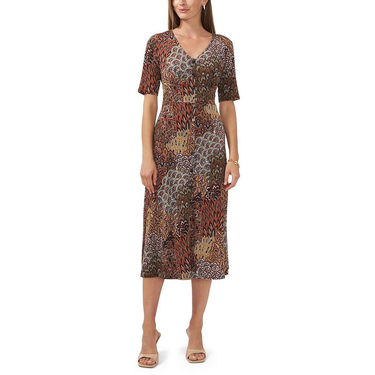 Petites Womens Aztec Print Polyester Midi Dress