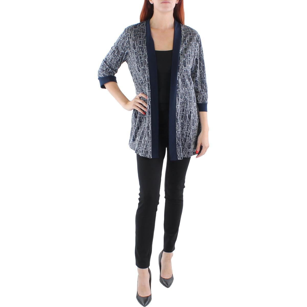 Petites Womens Metallic Open Front Kimono