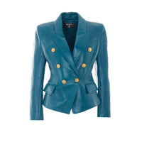 Balmain Women 6 Buttons Double Breasted Leather Jacket
