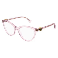 Gucci Eyeglasses Cat Eye Full Rim, Transparent Pink Frame and Clear Demo Lenses Lens GG1179O007