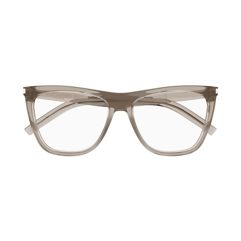Saint Laurent Eyeglasses Square Full Rim, Brown Frame and Clear Demo Lenses Lens SL518004