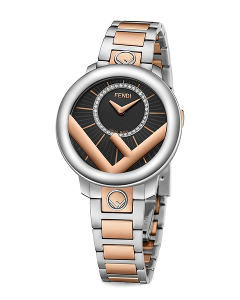 FENDI腕時計 F654111D Fendi Black Ceramic Square Rose Gold Diamond Watch