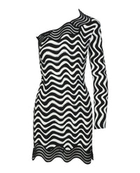 Stella McCartney Womens Wave-Print One-Shoulder Mini Dress Black Ivory