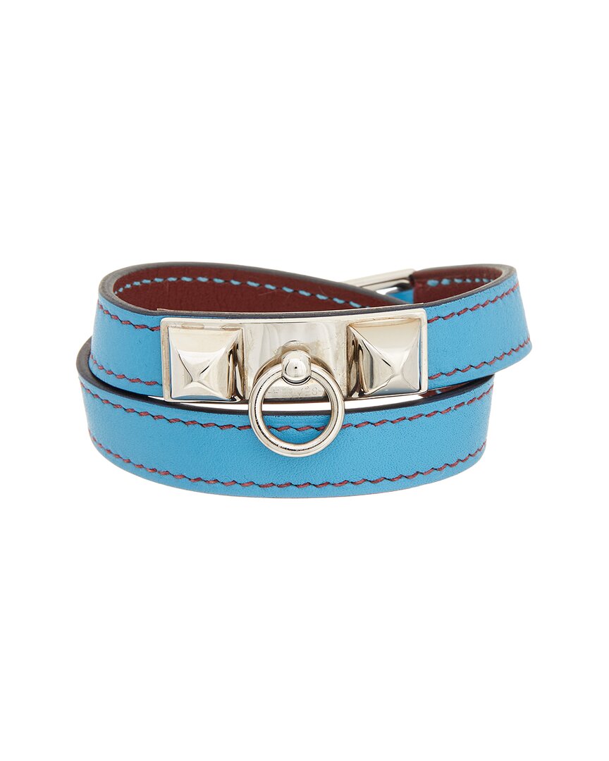 Hermès Hermès Swift Leather Rivale Double Tour Silver Gloves Bracelet (Authentic Pre-